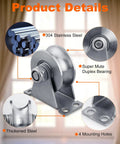 Pulley Wheel 304 Stainless Steel Block With Wall Mount U Groove Set Of 4 Quiet Double Bearing Cable Pulleys Built To Last For Gym Home Garage DIY Rigging And Tension Systems, wall-mounted single pulley with 4 holes
