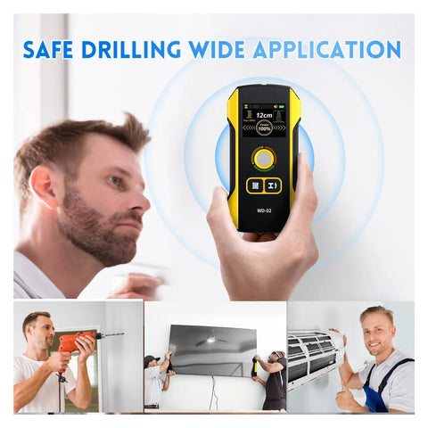 Digital Stud Finder Wall Scanner With AC Wire Detector And Metal Pipe Locator Featuring A Bright Display for safe drilling and accurate detection.
