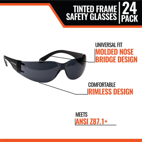 Bang For Your Buck Tinted Safety Glasses Three Hundred Pack Featuring ANSI Z87 Plus Certification And UV Blocking Lenses Built Tough For Crews Demanding Scratch Resistant Lightweight Eye Protection Daily