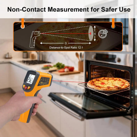 Non Contact Infrared Thermometer Gun With Laser Guide For Cooking And Home Use Measuring From -58 To 1112 F -50 To 600 C Handy Handheld Temperature Sensor For Meat Grilling BBQ Oven Refrigerator Pool, measuring pizza in oven