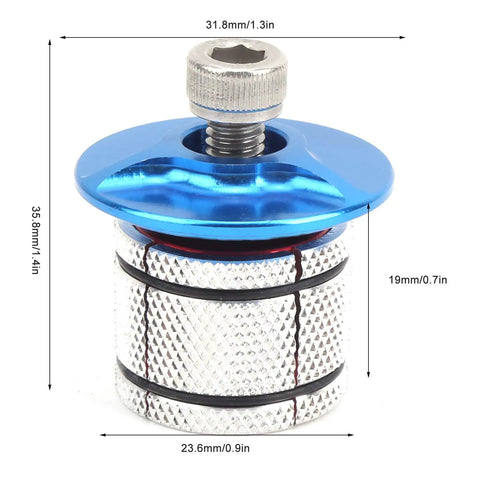 Premium Aluminum Expansion Screw Built Like A Tank Fits 23.5 To 25.8 Mm Tubes Solid Fork Standpipe Headset Hardware Swap Kit For Weekend Wheels Blue Coating close-up showing dimensions