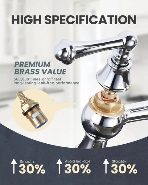 High specification of Chrome Bridge Kitchen Faucet With 8 Inch Centerset Solid Brass Construction 2 Or 3 Hole Sink Compatible