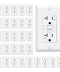 Heavy Hitter Outdoor GfcI Outlet 20 Amp Self Testing Ground Fault Receptacle in white wall plates, 30 count bundle.