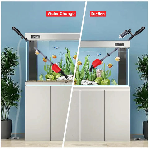 36W Electric Gravel Cleaner For Aquariums The Real Deal Automatic Fish Tank Vacuum with telescopic pole in use for water change and suction.