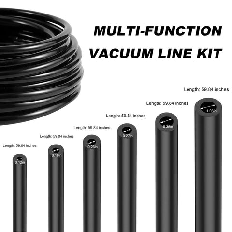 Awesome 70 PCS Car Vacuum Line Kit with Durable 5Ft Hoses And 64 Connectors For Easy Vehicle Piping Fixes With 130PSI Pressure Rubber Sets In Sizes Like 1/8 To 3/8 black rubber vacuum hoses, 59.84 inches long, with multiple inner diameters