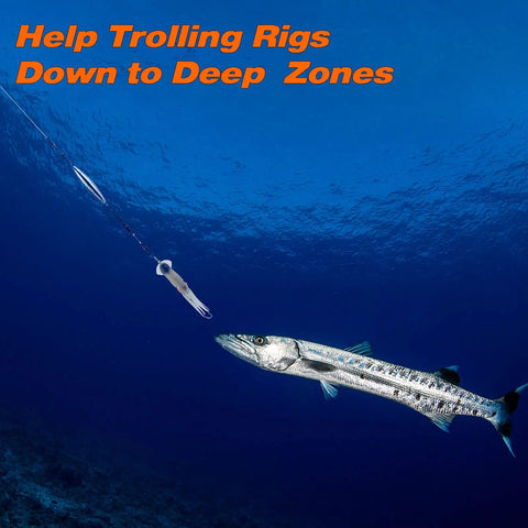 Inline Trolling Sinker Torpedo Weights, 5 Pack, 3 Oz Lead Sinkers With Double Ring For Saltwater Offshore Boat Fishing helping lure a fish.