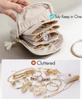 Travel Jewelry Case For On The Go Gear Cream Velvet Organizer Pouch With Zipper For Bracelets Rings And Earrings Compact Yet Spacious