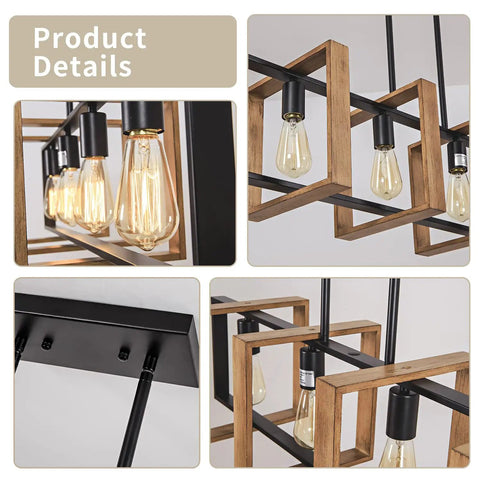 Rustic Black Metal And Wood Pendant Lights For Kitchen Island Four Light Farmhouse Dining Fixture Over Table E26 Hanging Light