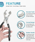 Washer Hose Plier For No Sweat Grip And Tight Seal On Washing Machine Inlet Hoses Universal Fit For Front Load And Top Load Washers With Indented Water Valves And Hard To Reach Hose Connections. Close-up of serrated jaws and rubber handle