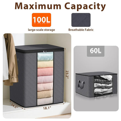 Built Tough As Nails To Kick Clutter Outta Your Closet 3 Pack Grey 100 L Foldable Storage Bins For Bedding Quilts And Clothes That Actually Save Serious Space