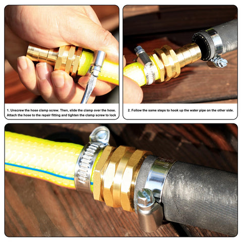 Garden Hose Repair Kit With Clamps For Three Quarter Or Five Eighth Brass Hoses Includes Two Male And Two Female Connectors