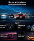 Image showing night driving with All In One Mirror Dash Cam For Car With Crisp 4K Front And 2.5K Rear IMX335, highlighting night vision features.