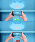 Comparison of 36W LED Music Ceiling Light With Bluetooth Speaker, RGB Color Changing Flush Mount Lamp installation in a room.