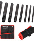 Hollow Leather Punch Set Nine Piece Pro Grade 2.5mm To 10.0mm Carbon Steel Round Punches For Belts, Watch Straps, Gaskets And Cloth