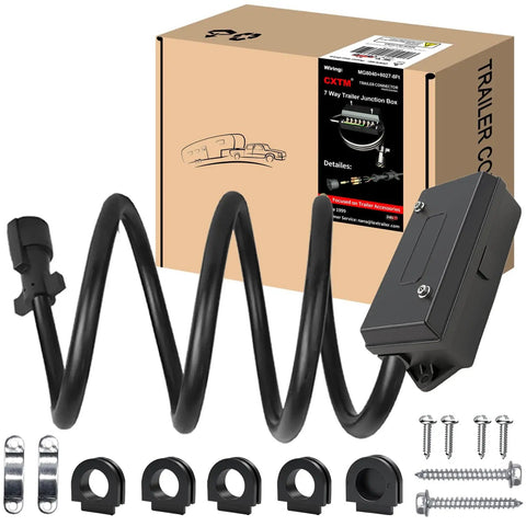 7 Pin Trailer Wiring Harness Kit With 8 Feet Heavy Duty 7 Way Cord Pigtail And Waterproof 7 Gang Junction Box For Your RVs and Travel