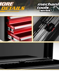 20 Inch Portable Metal Tool Box With Three Drawers And Top Tray, Grab And Go Latch Closed Organizer Chest For Garage, Home And Warehouse, Red And Black, Built Tough For Quick Access And A Clean, Efficient Workspace.