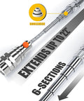 Telescoping magnetic pickup tool with gooseneck design, chrome body and orange button.