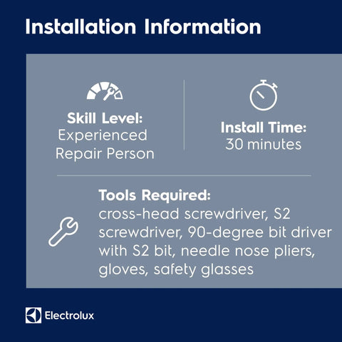 Installation information for Durable Dryer Heating Element 137114000 Replacement Part featuring tools and skill level required.
