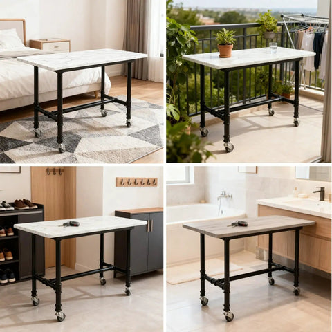 Heavy Duty Table Legs With 360 Degree Swivel Casters For Office Furniture Stand Featuring Lock In Place Brakes in various room settings.