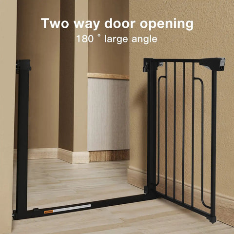 Wide Range Baby And Pet Safety Gate For Doorways And Stairs With 29.5 To 51.5 Inch Width, two way door opening shown