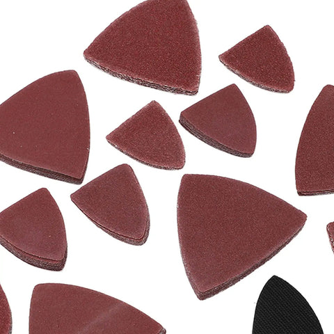 Heavy Duty Oscillating Tool Sanding Kit With Triangular Finger Pads And 100 Sandpaper Sheets, assorted triangular sandpaper pads for detail woodwork.
