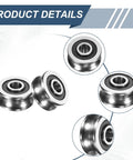 4 Pcs U Groove Bearings 4x13x6mm Rail Ball Bearings Groove Guide Pulley Bearings Steel Replacement For Rail Track Linear Motion Systems In 3D Printing Projects ABEC1, silver U-groove bearing close-up