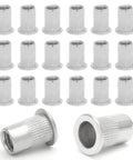 50 Pack M6 Steel Threaded Insert Rivet Nuts, Knurled Blind Nuts, Flat Head, 1.0mm Wall Thickness, 304 Stainless Steel Rustproof Rivnut Set