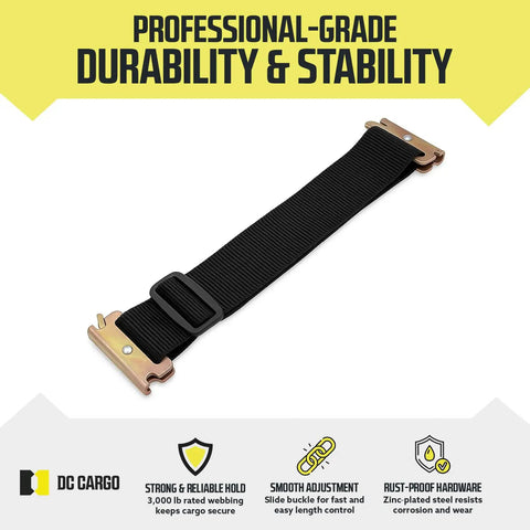 Eight Pack E Track Straps Adjustable Heavy Duty Tie Down Straps 12 To 22 Inches for Enclosed Trailers, black strap detail