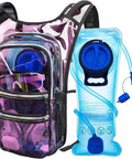 Transparent Purple 20L Hydration Backpack With 2L BPA Free Bladder, Festival Must Have Rave Hydration Pack, front view