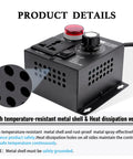 Heavy Duty AC Motor Speed Controller Featuring Crisp LED Readout With 120V SCR Voltage Regulator showing metal housing and heat dissipation vents.
