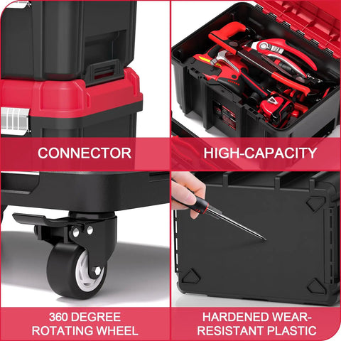 Close-up view of 3 In 1 Rolling Tool Box On Wheels With Stackable Modular Organizer System 17 Inch Portable Waterproof Toolbox