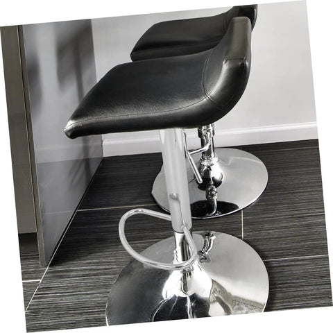 Hassle Free Heavy Duty Bar Stool Swivel Base With Built In Footrest And Hydraulic Lift Smooth Spin Steel Frame close-up showing black seat and chrome base.