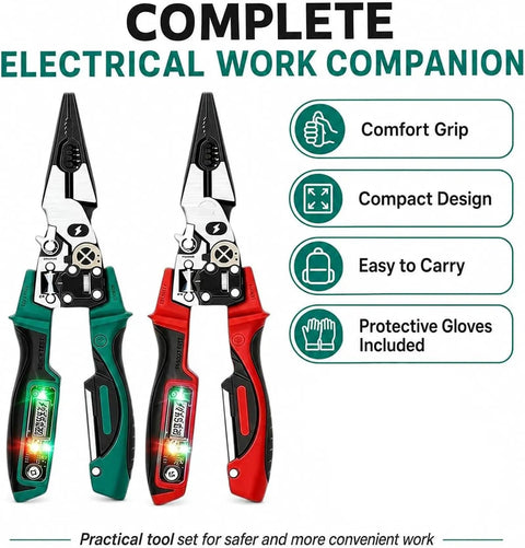 Hella Durable 4 In 1 Electrician Pliers With Built In Smart Voltage Tester, compact design, comfort grip, LED display.