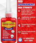 Red Thread Locker High Strength Threadlocker For Nuts Bolts And Fasteners Permanent Anaerobic Glue For Automotive And Machinery 50 Ml
