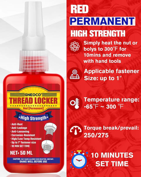 Red Thread Locker High Strength Threadlocker For Nuts Bolts And Fasteners Permanent Anaerobic Glue For Automotive And Machinery 50 Ml