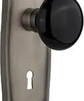 Old School Prairie Plate Privacy Door Knob Set With Keyhole In Black Porcelain Antique Pewter Finish Two And Three Eighths Inch Backset