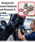 Magnetic And Non Magnetic Drain Screw Set For Yamaha Outboard Lower Unit With Gaskets 2 Pack Stainless Steel in use