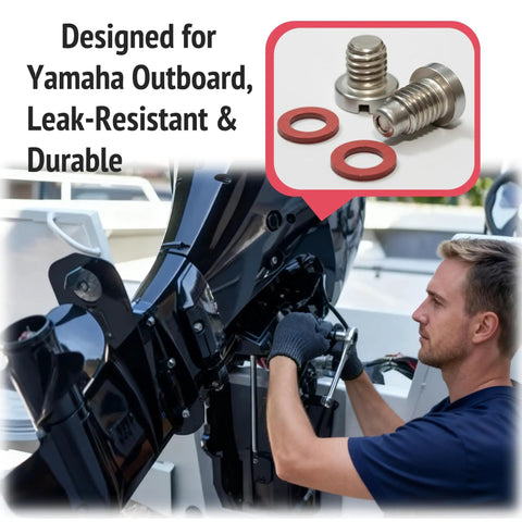 Magnetic And Non Magnetic Drain Screw Set For Yamaha Outboard Lower Unit With Gaskets 2 Pack Stainless Steel in use