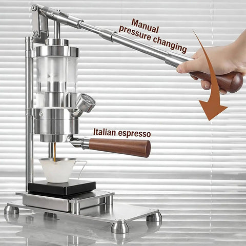 Premium Manual Lever Espresso Maker With 58Mm Professional Brewing Head Portable Hand Pressed Coffee Machine, showing manual operation.