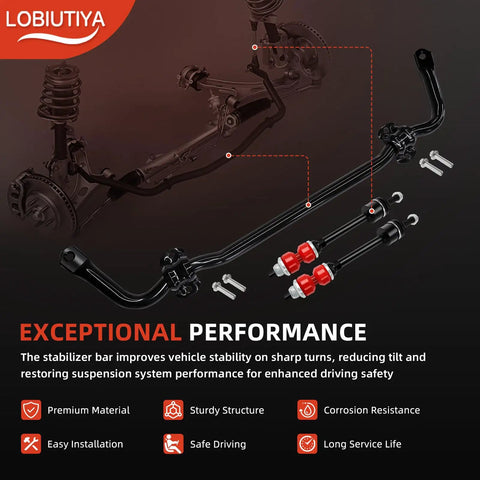 Front Sway Bar Kit 36mm with PU End Links for Ram 1500 4WD 2009-2022 Includes Bushings, Retainers and End Links for a Beefed-Up Ride and Tighter Handling Fits Dodge Ram Classic 1500 2019-2022 Suspension Upgrade black sway bar, PU links, bushings and bolts