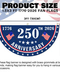 USA 250th Anniversary Flag 1.5x3 Ft Outdoor Yard Decor Flag Banner With Brass Grommets, circular design with stars and stripes.