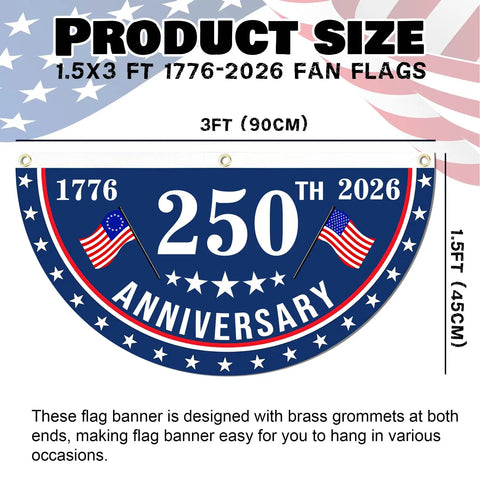 USA 250th Anniversary Flag 1.5x3 Ft Outdoor Yard Decor Flag Banner With Brass Grommets, circular design with stars and stripes.