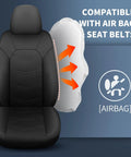 Black leather car seat cover showing airbag compatibility feature, part of Leather Car Seat Covers Full Set For SUV Truck And Sedan.