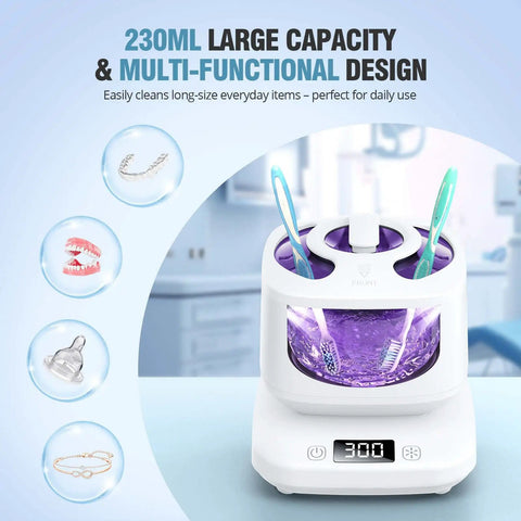 Detachable 45kHz Ultrasonic Retainer Cleaner with 3 Cleaning Modes, visible window and digital timer, 230ml capacity