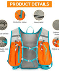 5L Hydration Vest Backpack With 2L Water Bladder, orange nylon mesh pack with reflective stripe, mobile pocket, and survival whistle
