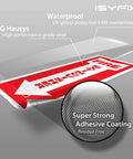 Fire Extinguisher Signs Stickers 12 Pack 4x12 Inch Premium Self Adhesive Vinyl Decals Laminated For Ultimate UV Weather Scratch Water Fade Resistance Indoor Outdoor Easy To View Location Indicator For Fire Extinguishers showing layered material composition and adhesive coating close-up