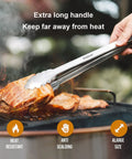 Grilling meat with Extra Long BBQ Tongs Set Of Two 12 Inch And 17 Inch Stainless Steel Grillin Tongs With Locking Mechanism