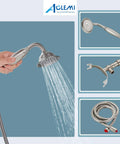 Brushed Nickel Clawfoot Tub Faucet Wall Mount Tub Filler Set With Handheld Sprayer, hoses, and diverter switch details