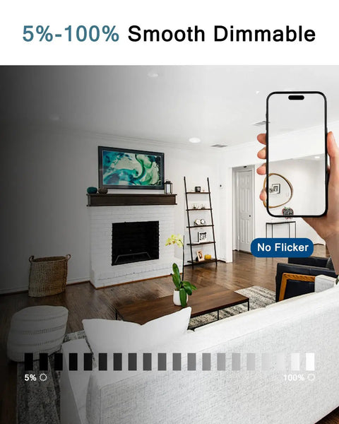 Living room with 4 Inch Led Recessed Lights Dimmable 12 Pack Ultra Thin With Junction Box Adjustable Trim 5 Color Temperature 2700K To 5000K