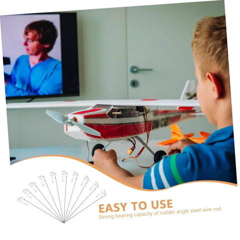 Child assembling model airplane with 20 Sets Fixed Wing Airplane Control Horns Pushrods And Linkage Stoppers Kit in room.